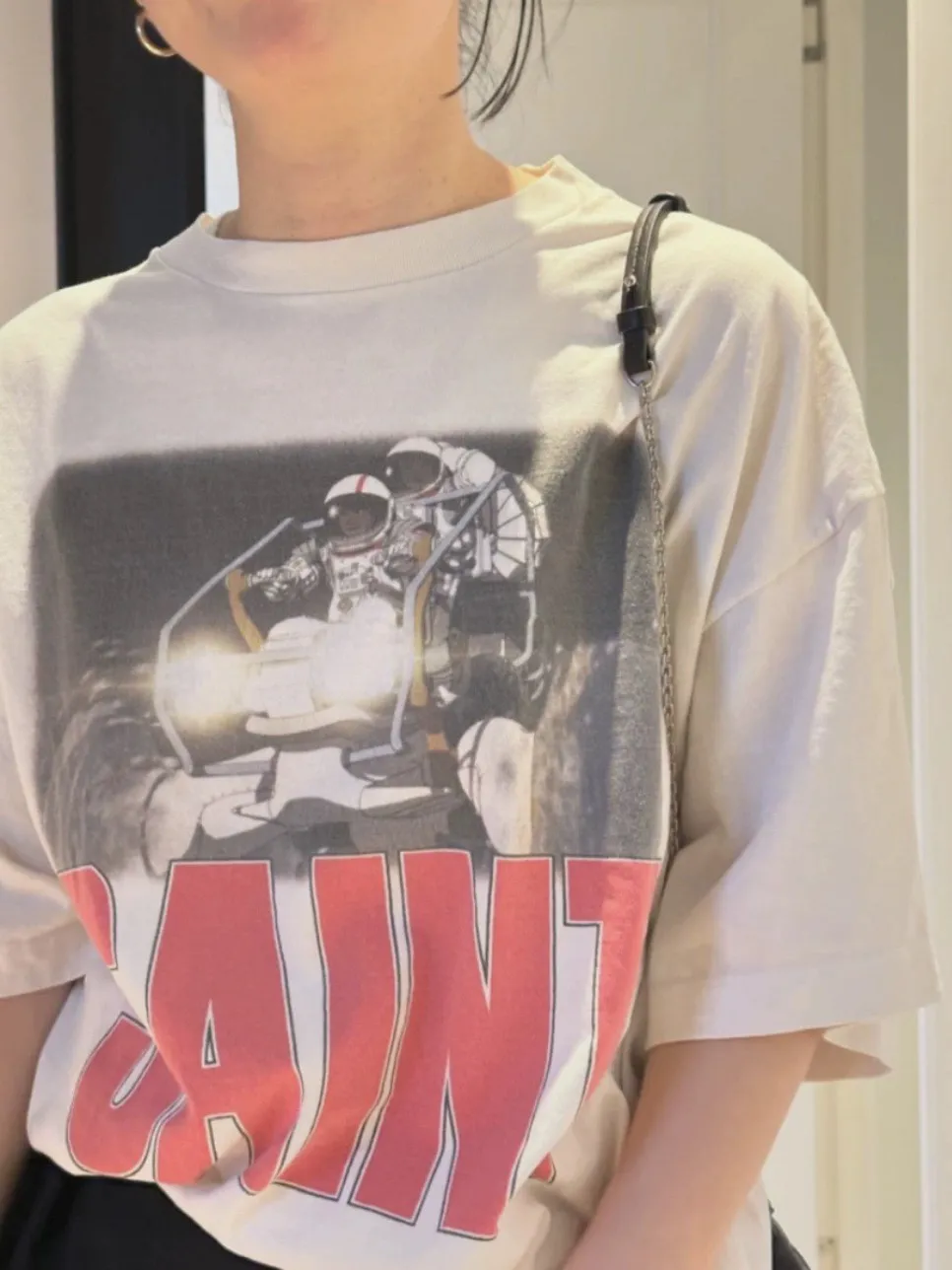 VT9236 P130💰 Saint Michael x FREEDOM comic vintage retro distressed short sleeves Small neckline design White ink digital direct printing High street retro heavy distressed washed Vintage short sleeves Size: S M L XL